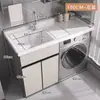 Combinación de gabinete integrado para balcón de lavadora de aluminio grueso tipo panal todo de aluminio, fregadero de lavandería con tabla de lavar y lavabo
