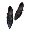Versión de Cuero Suave~Zapatos de Salón Mary Jane de Punta Fina Estilo Retro Francés con Tacón Grueso de Corte Bajo para Mujer, Versátiles para el Trabajo, con Una Sola Correa, Tacones Altos