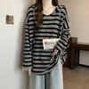 Camiseta Talla Grande 2025 para Chicas Gordas Estilo Coreano Holgada Simple Versátil Rayas con Capucha Versión Grande Camiseta Pulóver Top Reductor de Edad para Mujeres