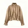 Chaqueta de estilo europeo y americano con cuello alto, ajustada, textura de gamuza, nueva colección otoño/invierno 2026, corte holgado, adelgazante, top casual para mujer