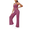 Conjunto deportivo de yoga para mujer, top sin mangas de color block con cuello en U de tela cepillada estilo europeo y americano, pantalones de yoga ajustados, pantalones de pierna ancha acampanados de cintura alta
