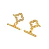 Fivela Ot Atacado Banhada a Cobre Ouro 18K Real Zircônia Micro-Pavimentada Pulseira Fivela Trevo de Quatro Folhas Fivela de Conexão para Joias Colar de Pérolas DIY