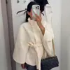Chaqueta de Lana de Color Puro con Cordones, Cuello Alto de Diseño, Efecto Adelgazante en la Cintura para Mujer 2025 Estilo Europeo y Americano Transfronterizo Nuevo Estilo