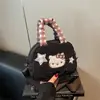 Bolsas de Mujer Transfronterizas, Nuevos Estilos Otoño e Invierno, Bolsos de Mano Bordados de Gato para Chicas Rellenos de Algodón Estilo Universitario, Bolsos Cruzados de Cuadros de Aspecto Elegante