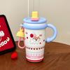 Taza de café nueva para niñas, alto valor de color, a cuadros, estilo Ins, vaso con pajilla, asa portátil de acero inoxidable, termo, regalo