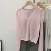 Camisa de Punto Fino de Seda de Hielo Azul con Protección Solar para Mujer, Nuevo Estilo Verano 2026, Combinada con un Cárdigan Camisola y un Chal Pequeño para Abrigo
