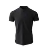 Refrescante, Respirável, Elástica, Corte 3D, Verão, Masculina, Gola Henley Retrô, Manga Curta, Camiseta 12157