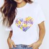 Comercio exterior 2023 nuevo color grafiti amor estampado camiseta de manga corta para mujer entrega de una pieza cuello redondo