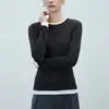 CANVAUS Otoño Invierno Nueva Camiseta de Manga Larga con Cuello Redondo Bloque de Color Patchwork Falso de Dos Piezas Simple Versátil Capa Base Dropshipping