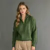 Suéter de Punto Informal Cruzado Europeo y Americano Ruso para Mujer, Media Cremallera, Cuello en V, Manga Larga, Holgado, Versátil, Suéter Pulóver para Mujer