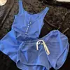 Pijama regata estilo coreano azul dopamina clareador para mulheres, novo conjunto de shorts de cadarço para o verão, roupa de casa que pode ser usada fora