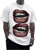 Camiseta de Manga Corta Suelta con Cuello Redondo y Estampado de Labios para Hombre Gorglitter Top Estilo Callejero