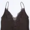 Exportação Transfronteiriça Atacado Outono Novo Suéter Feminino Gola V Renda Assimétrico Cetim de Seda Texturizado Vestido de Alça