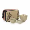 Tetera de Cerámica Rústica y Dos Tazas Set de Té Portátil para Viajes Montado en Coche Set de Té de Cerámica Kung Fu Tazas de Té Tetera