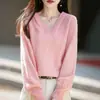 Suéter de Lana para Mujer Otoño e Invierno, Forro Polar, Sudadera Cálida con Cuello en V, Listo para Usar, Tejido Base de Corte Holgado, Venta al por Mayor a partir de una Pieza