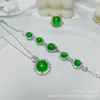 Colar de Calcedônia Natural para o Dia das Mães Conjunto de Três Peças, Acessórios de Pingente de Calcedônia Verde Versátil Estilo Chinês, Suprimentos de Joias para Transmissão ao Vivo