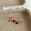 Pendientes Metálicos Geométricos de Zirconia Perla Roja para Mujer, Lujo Accesible, Gama Alta, Elegantes, Modernos, Pendientes y Aretes de Moda para Ropa de Trabajo