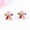 Brincos de Zircônia com Design de Flor de Verão, Zircônia AAA Multicolorida Incrustada em Ouro Rosa, Brincos Versáteis Exquisitos e Modernos Fabricante