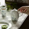Bule de Chá de Argila de Jade Pintado à Mão com Flores Azuis das Dinastias Tang e Song, Conjunto de Chá Kung Fu, Bule de Cerâmica para Preparo de Chá Doméstico com Filtro de Orifício Esférico, Bule de Parede Fina Pérola do Dragão