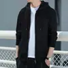 Suéter Cardigan Masculino com Capuz e Zíper Estilo Hong Kong Casual Solto Esportivo Primavera Outono Inverno Casaco Tendência Roupa de Cima Cor Sólida