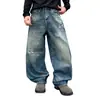 Jeans para hombre estilo americano, desgastados, rotos, corte holgado, pierna recta, colección otoño 2026, pantalones largos de pierna ancha lavados de moda, venta al por mayor