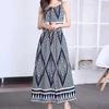 Vestido de tirantes estilo étnico de verano algodón seda estampado fresco bohemio playa cuero cuerda tirantes