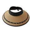 Sombrero de Paja Estilo Nuevo con Parte Superior Abierta, Colores Mixtos y Pedrería, Sombrero Plegable de Ala Ancha para Protección Solar, Sombrero de Parte Superior Abierta