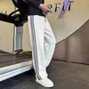 Pantalones de Chándal Rectos Grises Florales para Hombre Primavera y Otoño Estilo Americano Rayados Sueltos de Pierna Ancha Pantalones Deportivos para Fitness Casuales para Hombre