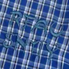 Camisa a Cuadros Bordada Estilo Retro Americano del Fabricante Original Azul Holgada a Cuadros Camisa Perezosa de Manga Larga Versátil Talla Grande