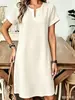 Vestido midi casual de estilo europeo y americano 2026, con cuello en V y cuello redondo, mangas acampanadas, corte A holgado, ropa para mujer de talla grande
