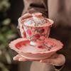 Tigela de Cobertura Nove Pêssegos Rosa Pastel de Fábrica Xícara de Chá de Cerâmica Grande Estilo Chinês Retrô Tigela de Chá Única de Alta Qualidade com Tampa