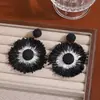 Pendientes de Girasol de Rafia Bohemia para Mujer, Flores Grandes Exageradas, Atmósfera de Verano, Pendientes Estilo Vacaciones en la Costa