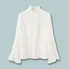 Camisa con Bordado Floral de Ramio Tencel, Cuello Alto y Mangas de Campana para Mujer, Top de Otoño e Invierno
