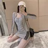 Vestido de traje retro chic estilo Hong Kong para mujer, abrigo fino de primavera y otoño ajustado, vestido de tirantes, conjunto de dos piezas elegante y que rejuvenece
