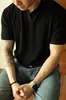 Camisa Polo Gola V Estilo Americano para Homens, Malha de Designer, Camiseta de Manga Curta, Caimento Solto, Cor Sólida, Tendência Primavera e Verão, Sensação Fresca