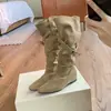 Botas Retro de Caña Media con Tacón Oculto de 4 cm y Punta Fina para Mujer, Estilo Coreano Holgado tipo Vaquero Occidental Caballero, Novedad Otoño/Invierno 2026