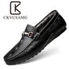 Marca CKVUSAMG Primera Capa Piel de Vaca Auténtica para Hombre Pulpo Slip-on Mocasines Casuales para Hombre Invierno Forrados de Felpa