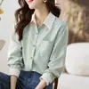 Foto Real de Roupas Femininas para Comércio Exterior: Elegante Casual Outono Nova Moda Feminina Camisa de Chiffon com Gola Reversível, Cardigã, Camisa, Camisa Básica
