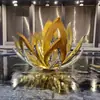 Escultura de paisagem de lótus para piscina água corrente aço inoxidável oco pétalas luminosas paisagem aquática grande lótus metálico luminoso externo