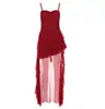 Vestido de tirantes de una sola línea de moda de color liso ajustado de cintura alta para mujer, nuevo de verano 2024, estilo europeo y americano, transfronterizo