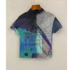 Miyake Impresso Plissado Manga Curta T-Shirt Verão Feminino Novo Design Elegante Sense Camisa Pequena Slim-Fit Top Gola Meia Alta