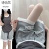 Shorts Esportivos Cinzentos com Renda para Mulheres 2025 Novo Cintura Alta Slim Versátil Casual Solto Calças Perna Larga
