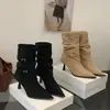 Botines retro de ante de estilo coreano con punta fina para mujer, nuevo estilo otoño e invierno 2026, botines plisados apilados, elegantes botas de tacón de aguja alto
