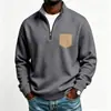 Comercio Exterior Europeo y Americano Otoño e Invierno Talla Grande Casual para Hombre Sudadera con Media Cremallera Transfronteriza Cuello Alto Bolsillo de Parche Pulóver con Forro Polar