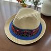 Sombrero de Paja Étnico con Visera para Mujer Primavera y Verano Nuevo Casual Sombrero de Copa Jazz para Viaje Sombrero para el Sol Sombrero de Playa Sombrero de Copa Plana