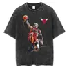 Roupas Masculinas Algodão Vintage Lavado Camiseta Dennis Rodman Gráfica Camiseta Moda Verão Hip Hop Streetwear Camiseta