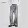 APO Moda Masculina Jeans Americano High Street Moda Masculina Coreano de Alta Qualidade Largo Reto Lavagem Velha Rasgado Calças