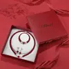 Novo produto colar pulseira brincos roxo dourado e cinábrio conjunto de três peças presente dia das mães dia das mulheres joias atacado