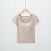 Playera Interior de Verano para Mujer de Manga Corta con Cuello Cuadrado de Una Pieza con Almohadilla en el Pecho y Base de Copa Larga Corta para Yoga Deportivo