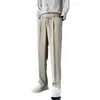 Estilo Ligeiramente Maduro Calça Casual de Seda Gelada Fina Fluida Calça de Terno Pequena Masculina Verão Solta de Perna Reta Cordão Não Amassa Calça Longa Tendência